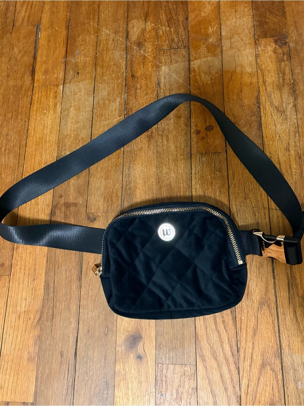 Wantable quilted black velvet belt bag